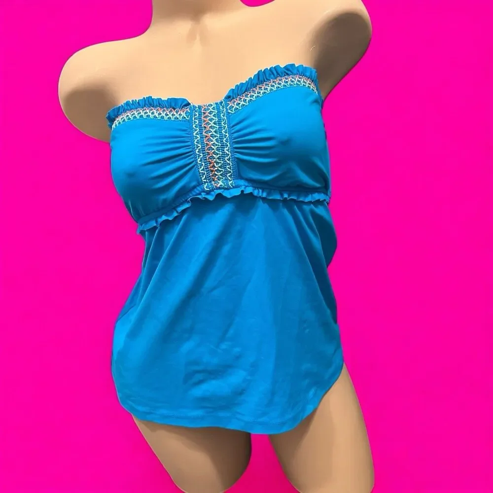 Lucky Brand Womens 2 Piece‎ Bandeau Blue Small /med Babydoll Y2K Swimsuit Ruffle